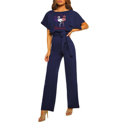 New printed contrasting color simple casual style jumpsuit women