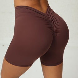 Back waist deep V-shaped wrinkles tight buttocks yoga shorts European and American new no-embarrassment line peach buttocks fitness shorts