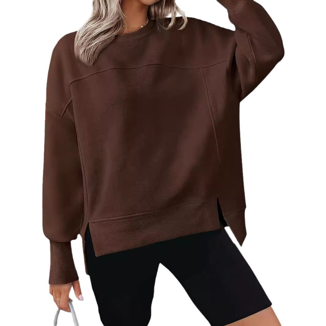 Long Sleeve Side Slits Sports Soft Pullover Sweater