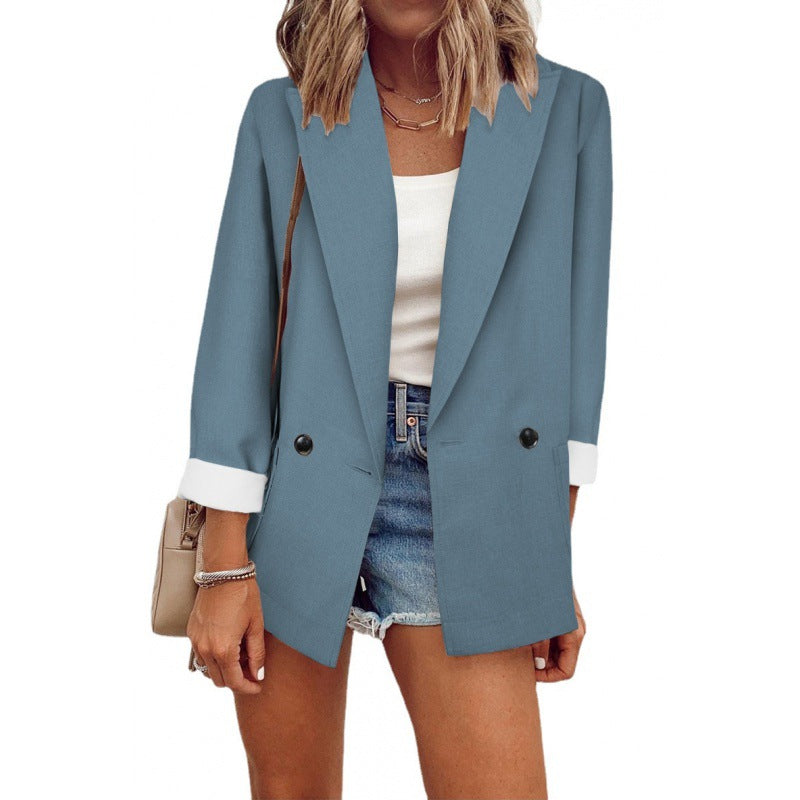 Solid color small suit single long-sleeved spring and autumn blazer