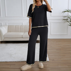 Spring and summer temperament casual short-sleeved knitted trousers set two-piece set