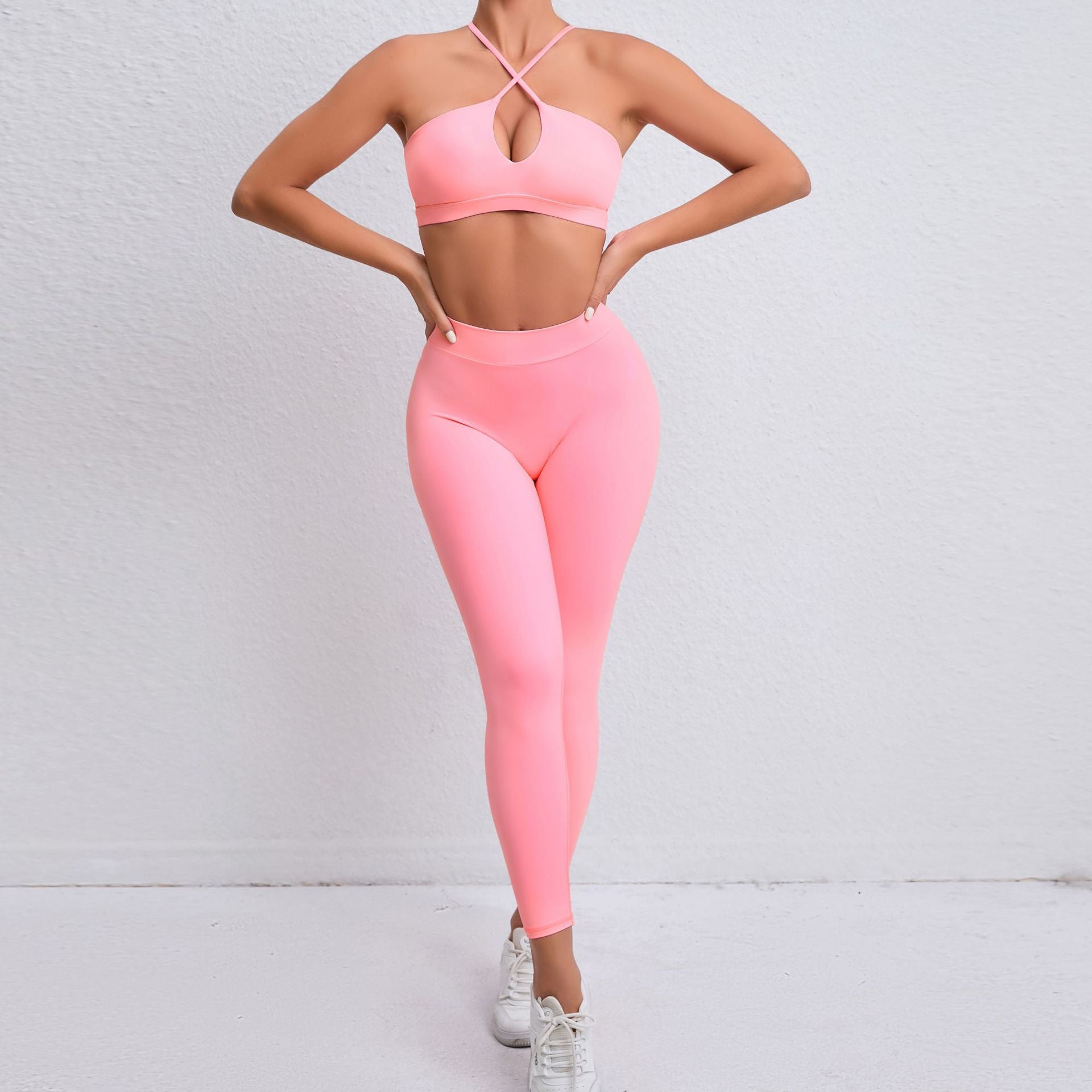 New nude yoga clothes cross beautiful back sports tight suit running breathable quick drying fitness yoga clothes