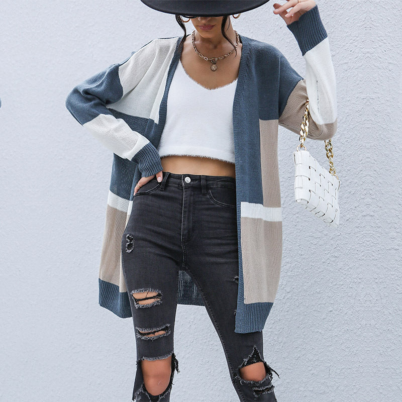 Long contrasting sweater casual Japanese cardigan jacket women