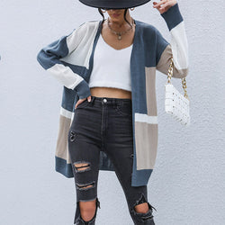 Long contrasting sweater casual Japanese cardigan jacket women