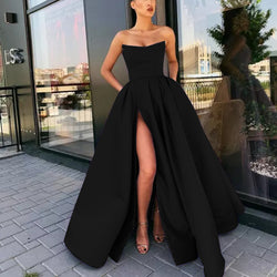 new European and American foreign trade dress performance clothes sexy tube top split fork long banquet host evening dress