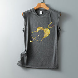 New one-arrow through heart printed loose round neck sleeveless vest