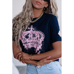 Personalized crown print crew neck short-sleeved T-shirt for women