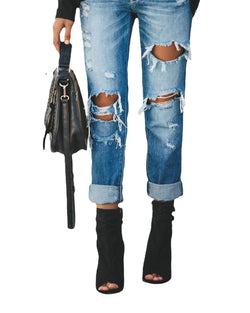 Ripped straight street jeans women