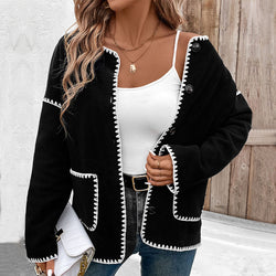 Autumn and winter women's cross-border loose color matching fleece jacket women