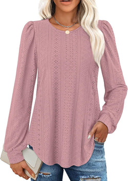 New Women's Crew Neck Loose Casual Lantern Sleeve Solid Color Long Sleeve T-Shirt