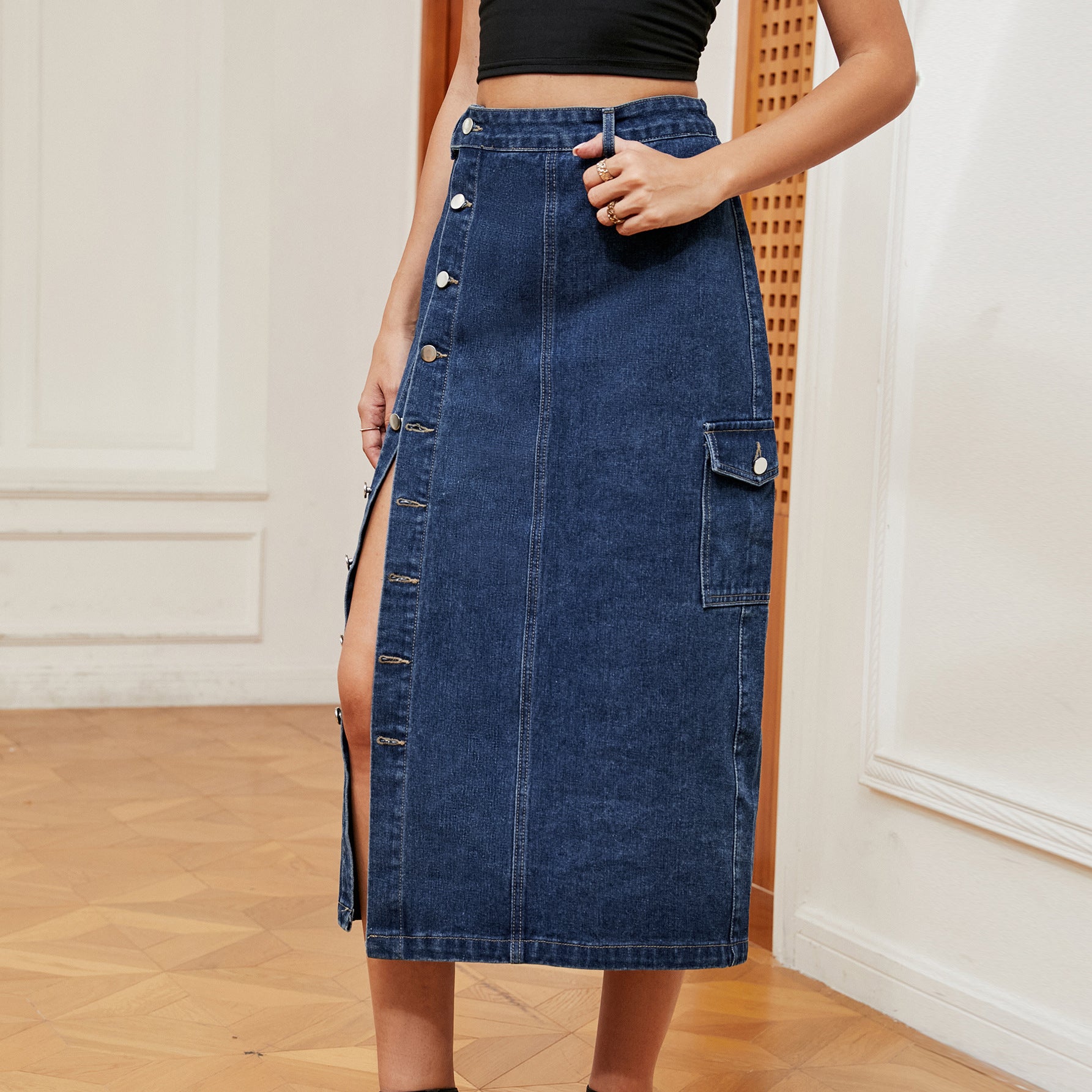 Semi-elastic denim tooling casual skirt skirt women