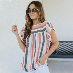 Fashion Striped Short Sleeve T-Shirt Women's Crew Neck Pullover Women's