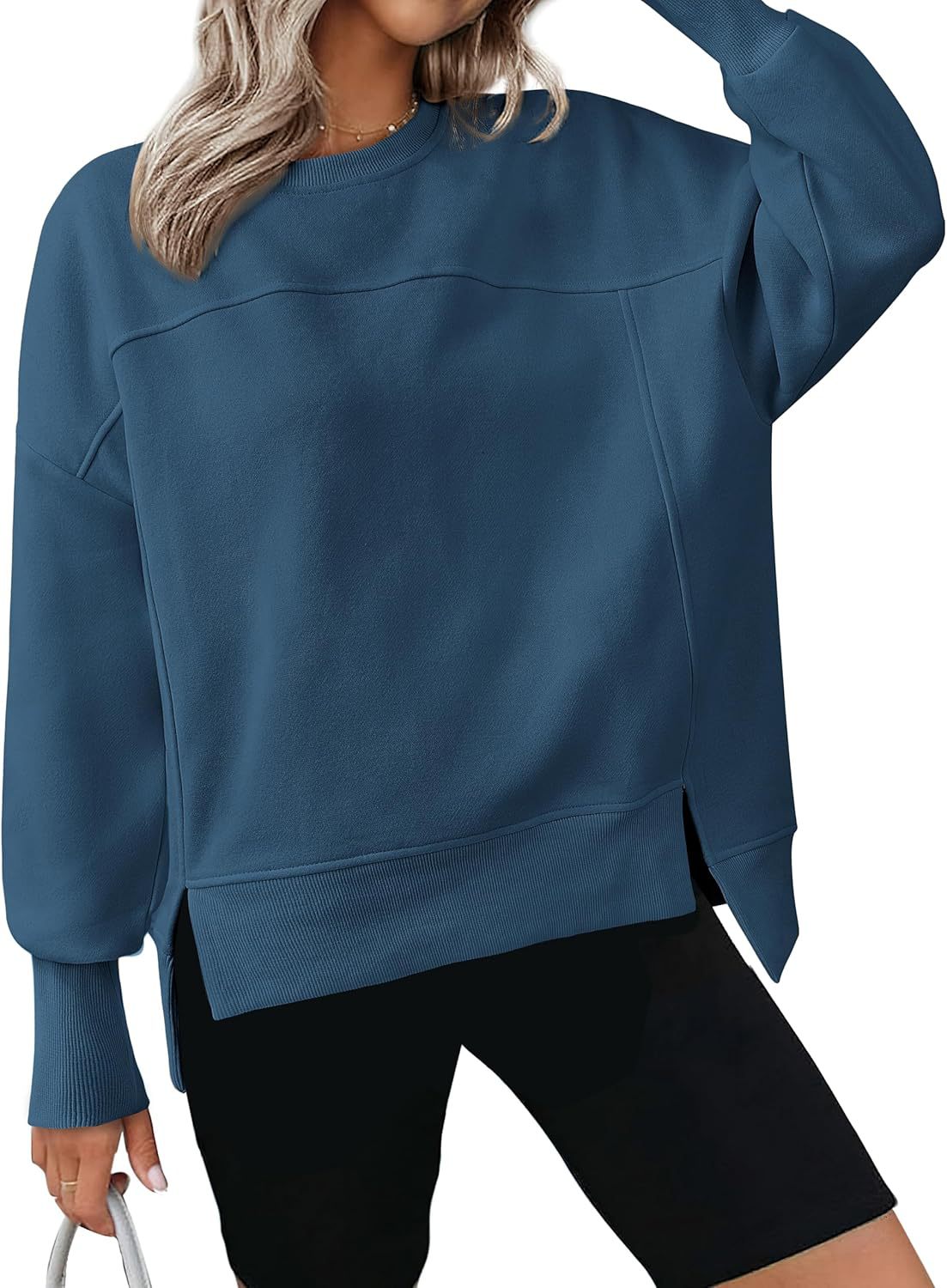 Long Sleeve Side Slits Sports Soft Pullover Sweater