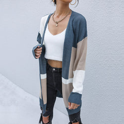 Long contrasting sweater casual Japanese cardigan jacket women