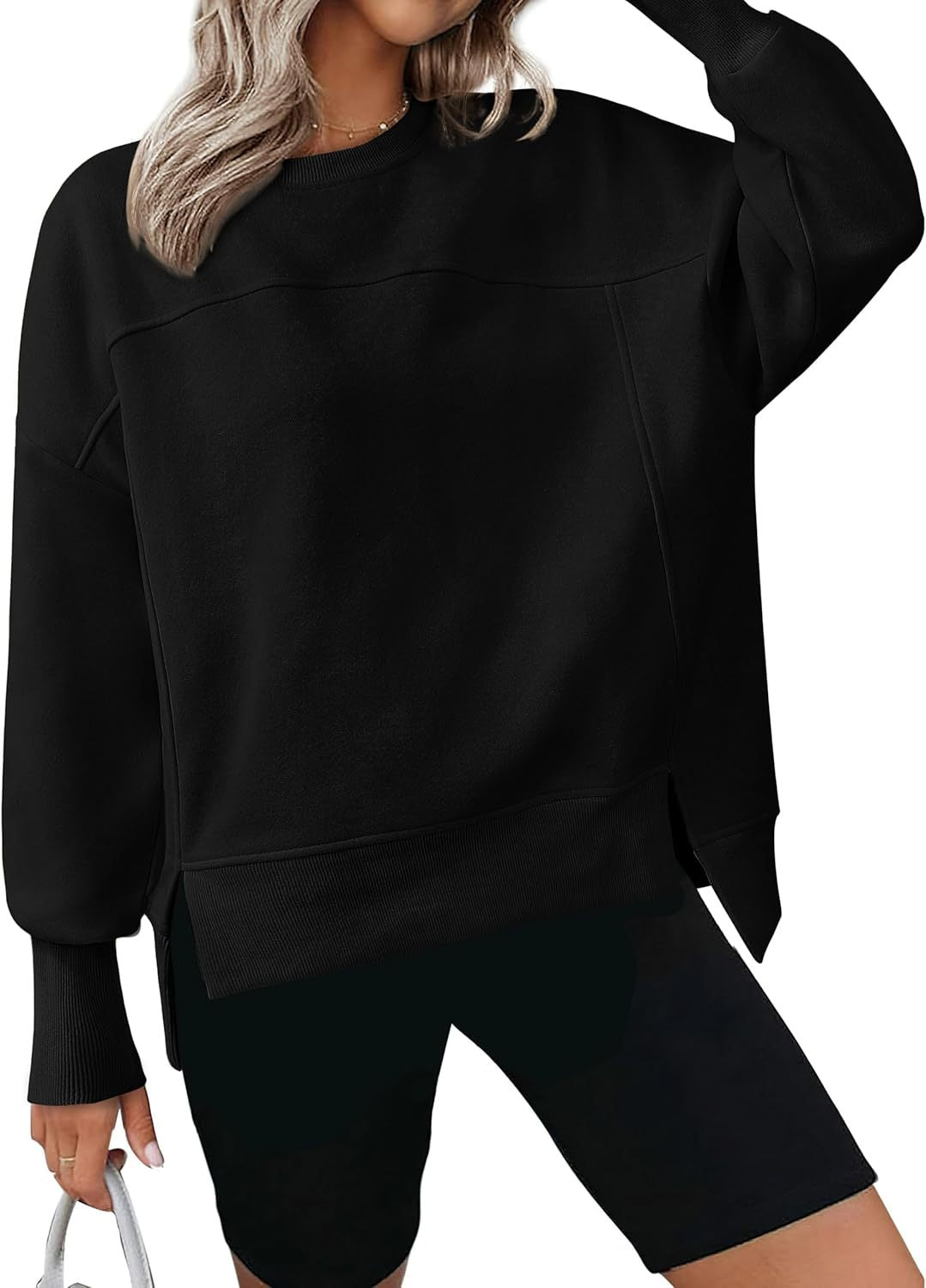 Long Sleeve Side Slits Sports Soft Pullover Sweater