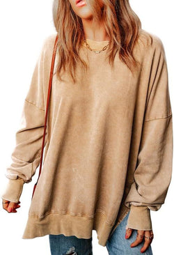 Solid color pullover round neck long-sleeved top European and American long casual loose fashion sweater