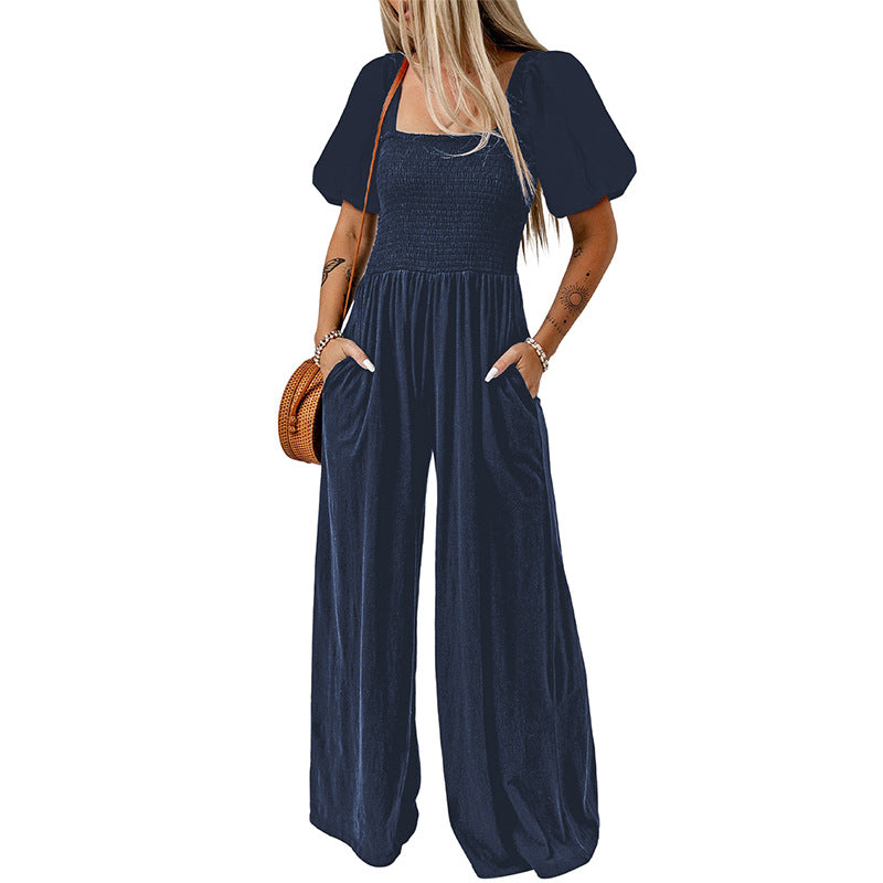 Jumpsuit women's thin European and American women's clothing simple and versatile loose wide-leg pants women