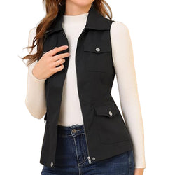 Cardigan Zipper Jacket AliExpress Multi-Pocket Solid Color Sleeveless