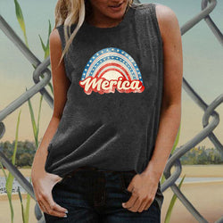 Star rainbow with MERICA print pattern, women's T-shirt sleeveless vest T-Shirt