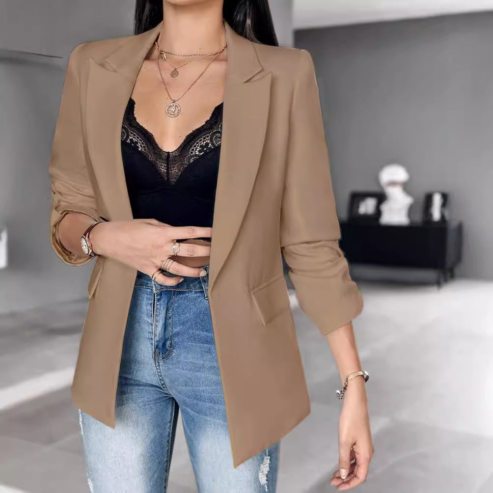 Long Sleeve Solid Color Cardigan Blazer Women