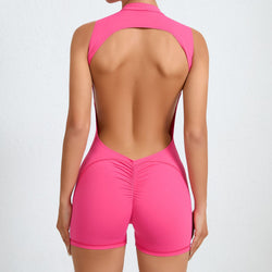 Sleeveless Back Hollow Yoga One-piece Sports Fitness Removable Chest Pad Peach Hip Yoga Suit