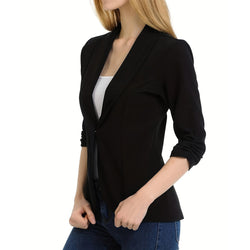 Open half-sleeve pleated cardigan work blazer