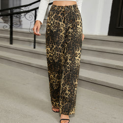 Washed Wild Leopard Denim Straight Pants