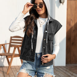 New washed one-row denim vest vest tide