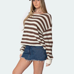 Knitted Top Women's Casual Loose Striped Long Sleeve Pullover Sweater Women