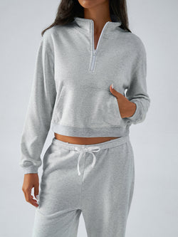 Casual sports style solid color half zipper bm long sleeve sweater straight pants set two-piece set