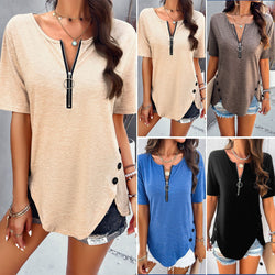 Spring and summer temperament casual solid color short-sleeved top