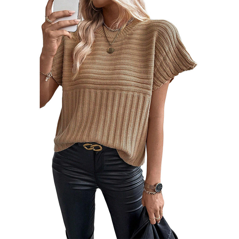 Summer new solid color loose pullover short-sleeved top T-shirt