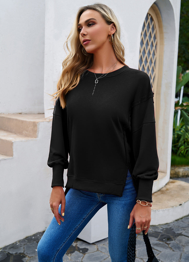 Temperament Casual long-sleeved crew neck solid color sweater women