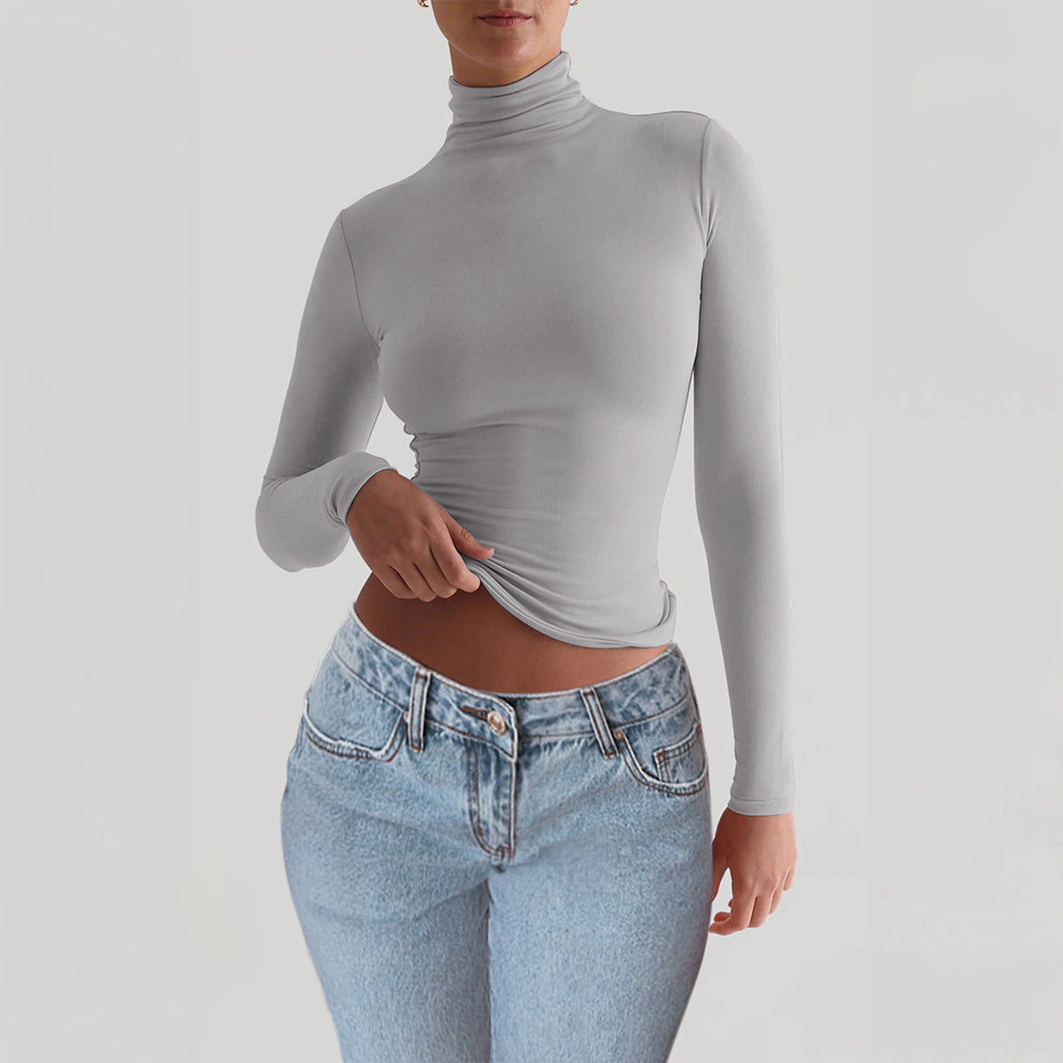 Y2K slim-fit solid-color knitted bottomed long-sleeved top