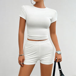 Spring and summer sexy solid color slim shorts set two-piece set