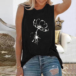 New Sunflower Butterfly Pattern Women's Crew Neck Top Sleeveless Vest