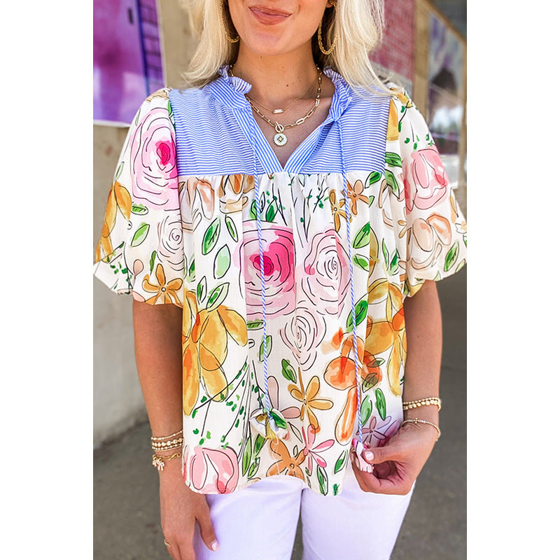 2025 spring and summer new contrasting color splicing short-sleeved T-shirt women