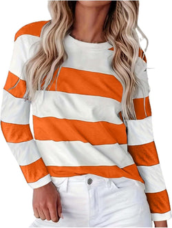 Autumn New Fashion Women's Striped Crew Neck Pullover Long Sleeve Casual T-Shirt Women