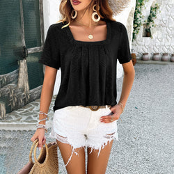 Spring and summer temperament casual solid color short-sleeved T-shirt top