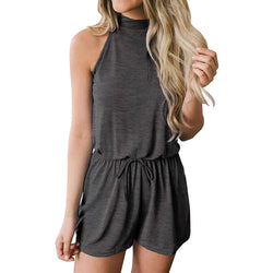 Scarf onesie waist backless short sleeveless jumpsuit