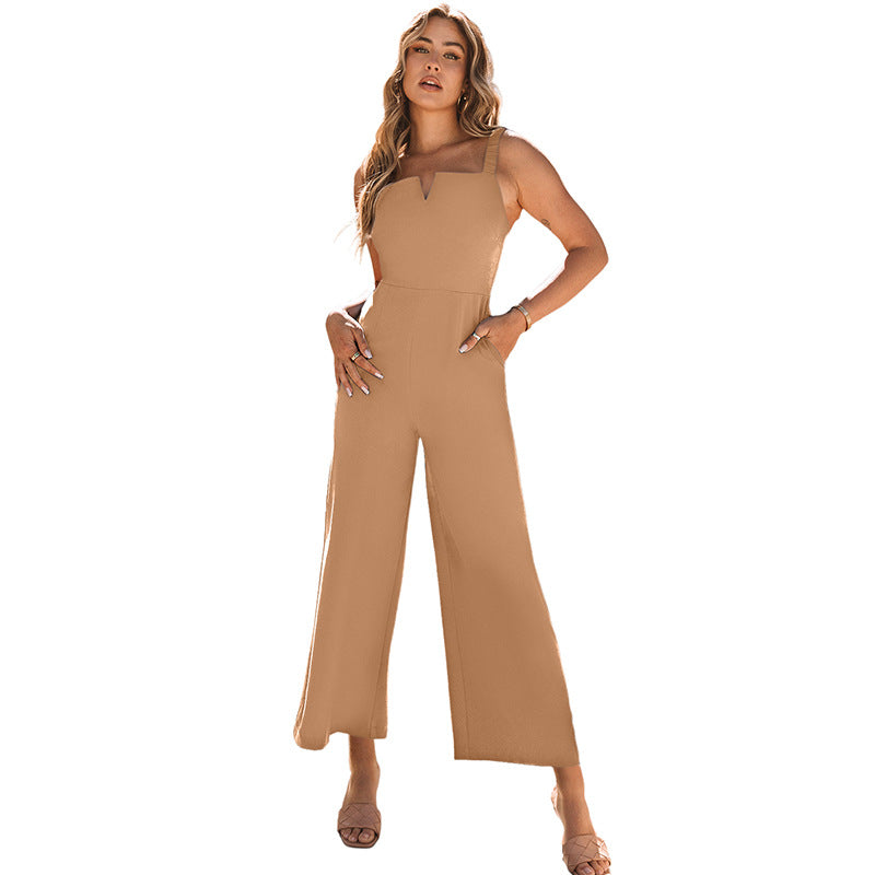 Sleeveless off-the-shoulder halter trousers waist and thin jumpsuit