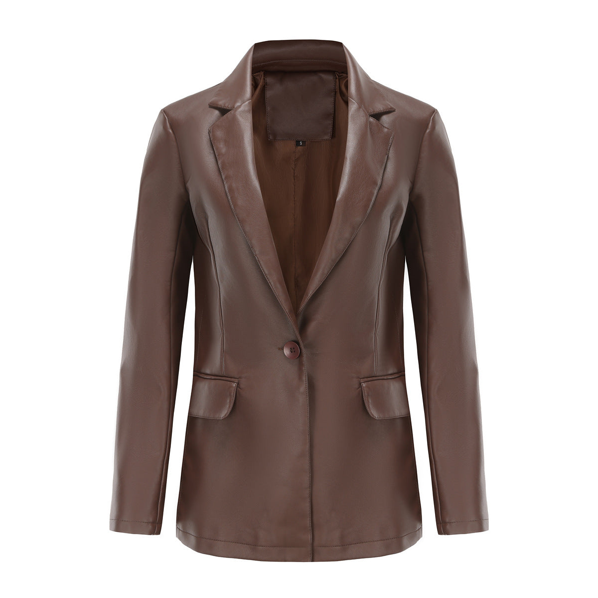 Small suit cross-border long-sleeved jacket women's single-grain buckle commuter casual solid-color leather jacket