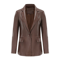 Small suit cross-border long-sleeved jacket women's single-grain buckle commuter casual solid-color leather jacket