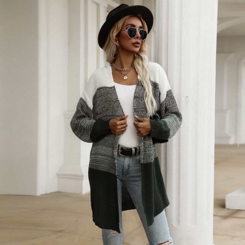 Color matching knitted sweater casual cardigan jacket women