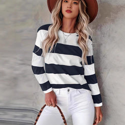 Autumn New Fashion Women's Striped Crew Neck Pullover Long Sleeve Casual T-Shirt Women