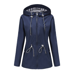 Medium and long trench coat women's hooded striped raincoat plus size women's clothing