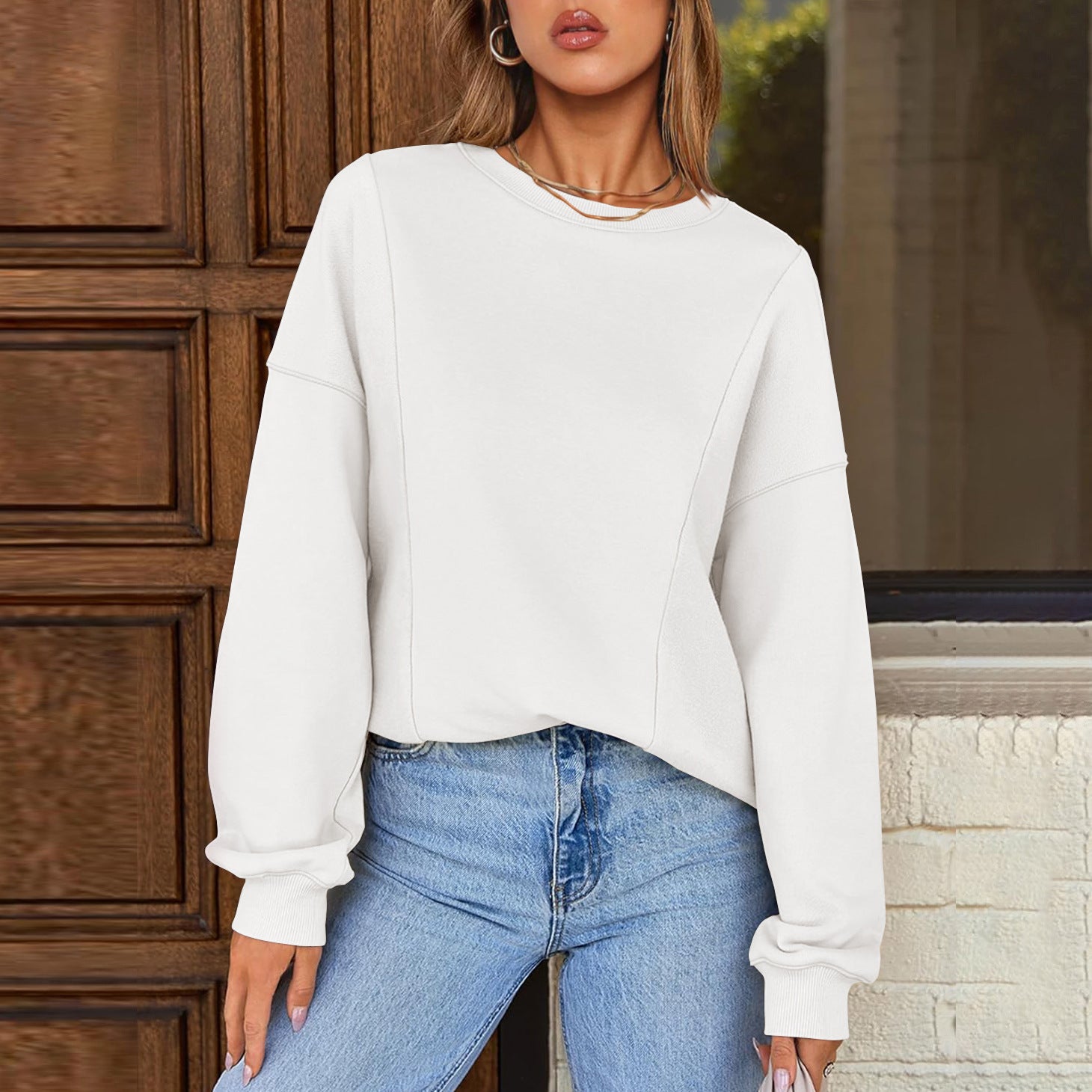 Loose casual style trend hot-selling new round neck pullover long sleeve fashion sweater women