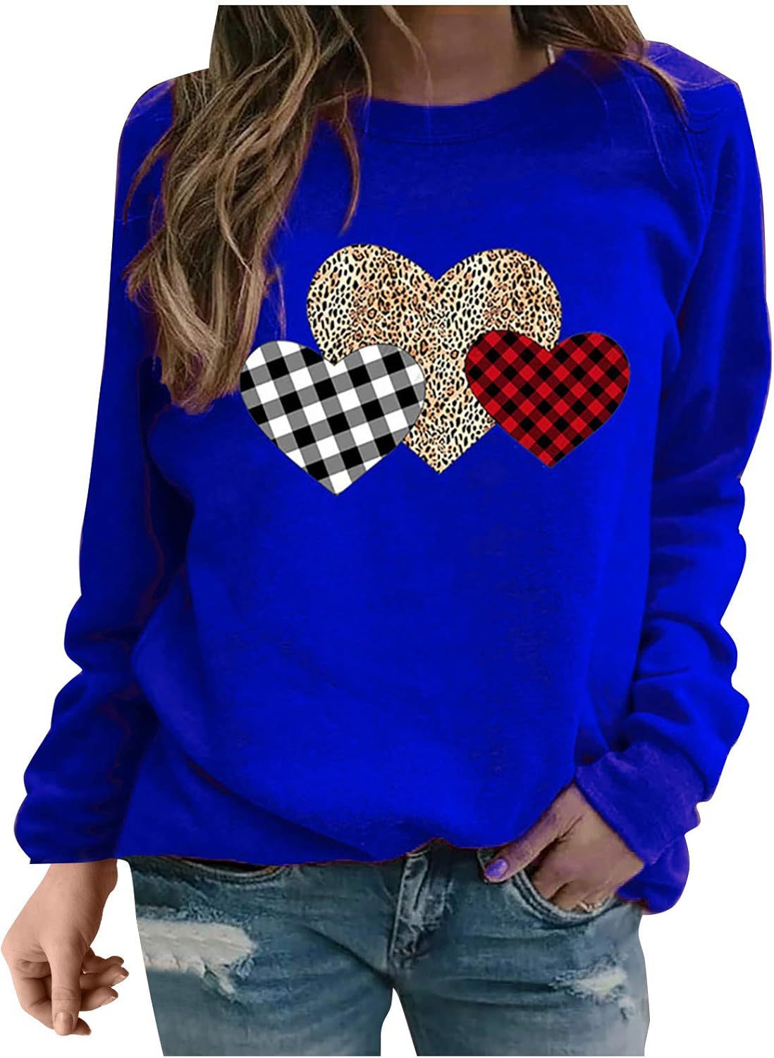 Leopard print love pullover loose casual crew neck women's sweater