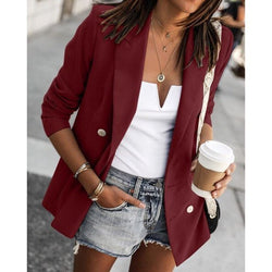 Solid color long-sleeved jacket button-down small suit women's clothing