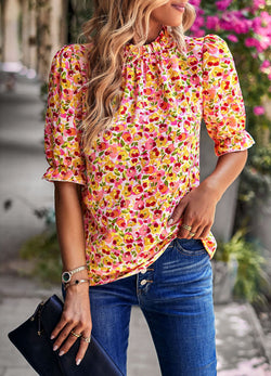 Floral shirt women's spring and summer vacation casual short-sleeved top